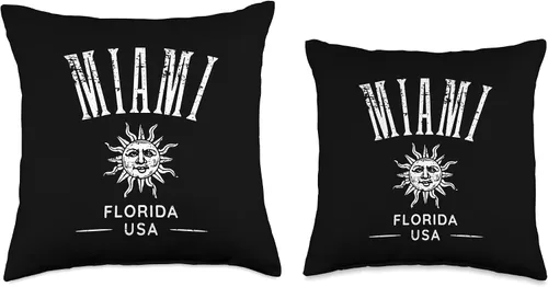 Vista 3 de Miami Florida USA Distressed Style Design Souvenir Throw Pillow