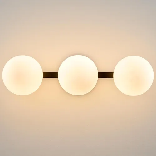 Vista 12 de Aplique de pared moderno de globo de vidrio: Luz de apliques esféricos dorados - Accesorio de luces de bola individual de latón pequeño para tocador