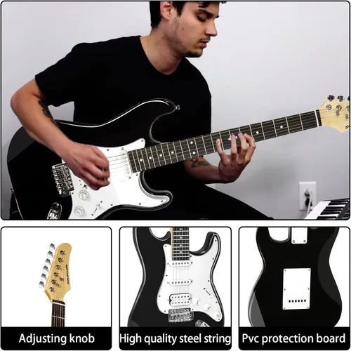 Vista 5 de Soulmate - Kit de guitarra eléctrica para principiantes de 39 pulgadas, tamaño completo, guitarra eléctrica de cuerpo sólido con pastilla HSS