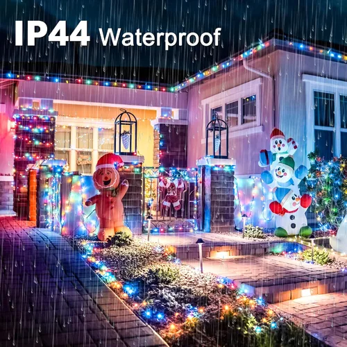Vista 6 de 300 luces LED de Navidad de 98 pies para exteriores, luces multicolor para árbol de Navidad enchufables, 8 modos de luz parpadeante para dormitorio