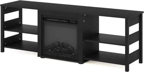 Vista 8 de Furinno Soporte clásico de TV de 70 pulgadas con chimenea, americano