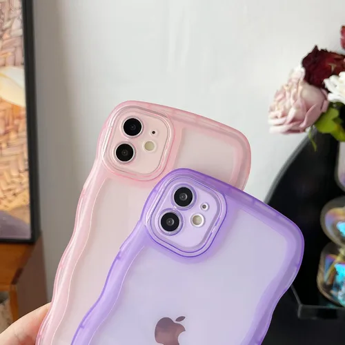 Vista 4 de Caseative Funda para iPhone 11, color negro Marco de onda rizada de color sólido claro suave