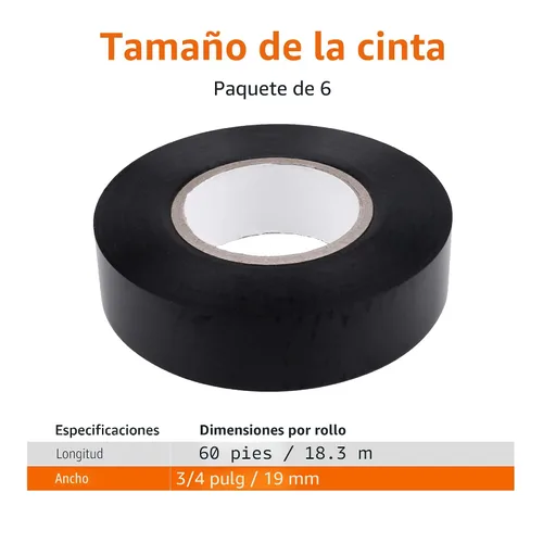 Vista 4 de Amazon Basics Cinta adhesiva eléctrica, para bricolaje en el hogar, reparaciones, electricidad, automoción y equipo, paquete de 6, 3/4 pulgadas por