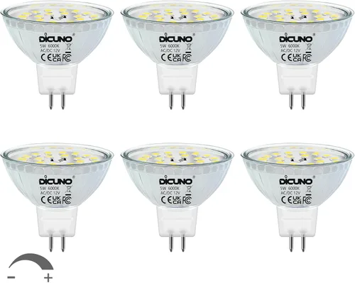 Vista 12 de DiCUNO Bombillas LED MR16 regulables de 50 W, reemplazo halógeno de 2700 K, blanco cálido, base de vidrio GU5.3 con base de dos pines, ángulo de haz