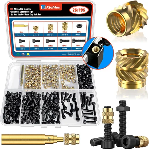 Vista 16 de 51 piezas de insertos roscados de 1/4"-20, kit surtido de tuercas moleteadas SAE de rosca hembra, inserto de calor de latón para impresión 3D piezas