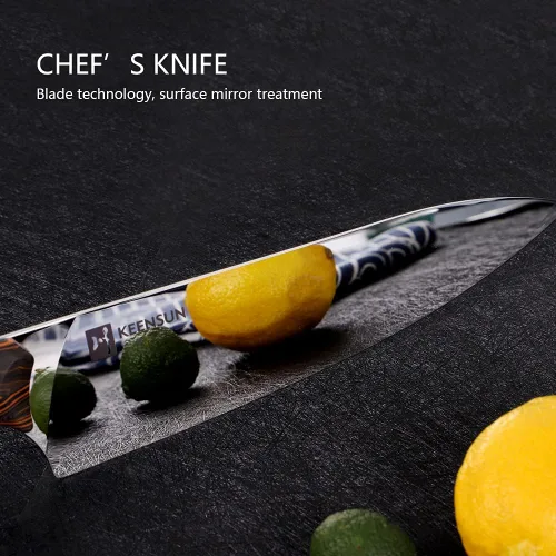 Vista 7 de KEENSUN Cuchillo de chef – Cuchillo de cocina profesional de 8 pulgadas resistente a la corrosión VG10 de acero inoxidable ultra afilado, mango G10