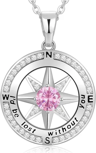 Vista 57 de Peeshow Collar para mujer, brújula, piedra natal, joyería de cumpleaños, aniversario, ideas para su novia, regalo romántico de amor en Navidad, día
