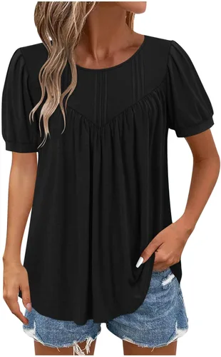 Vista 10 de Blusas para mujer, elegantes, casuales, de verano, de manga corta, plisadas, holgadas, suaves, cómodas, de moda a01 blanco