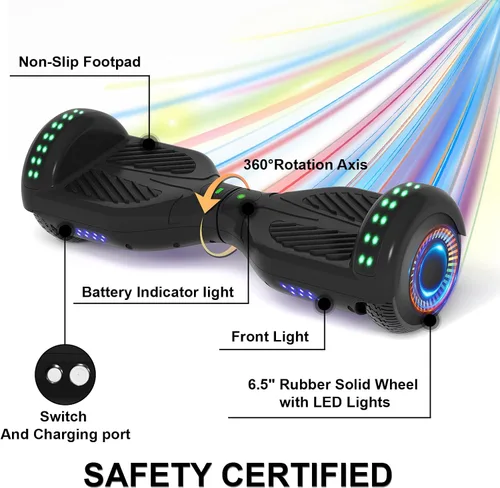 Vista 6 de Kids Scooter with Bluetooth Speaker & Corlorful LED Lights, Dual 250W Motor 7.5 Mph Speed, Gifts for All Ages Blanco
