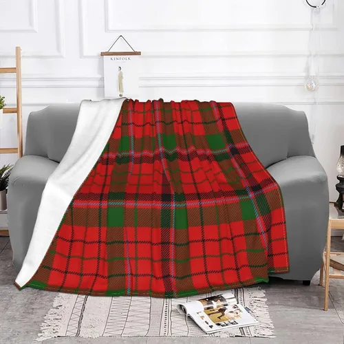 Vista 2 de Manta de forro polar ultra suave con cuadrícula roja para sofá cama