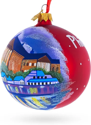 Vista 3 de Philadelphia, Pennsylvania - Adorno navideño de bola de cristal de 4 pulgadas Hand Painted in Ukraine, German Glass, Italian Paints, Hanging