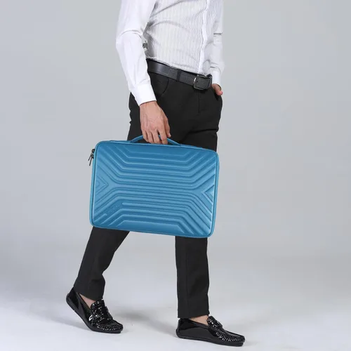 Vista 6 de DOMISO Funda para laptop de 14 pulgadas resistente a golpes e impermeable con asa, ligera, suave, EVA, estuche para tablet para laptops de Azul