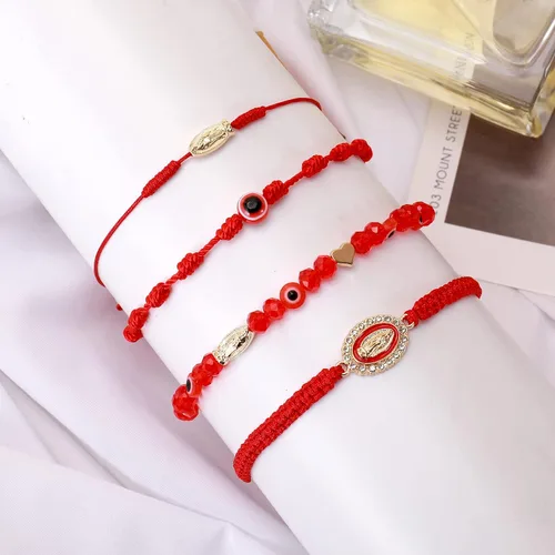 Vista 4 de BONITTER 2412 pulseras mexicanas de la Virgen María San Judas para las mujeres, cuerda roja, mal de ojo, cuentas verdes, tobilleras, joyería