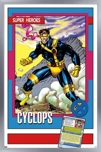 Vista 9 de Trends International Marvel Trading Cards - Póster de pared de cíclope, 14.725 x 22.375 pulgadas, versión enmarcada de madera de granero