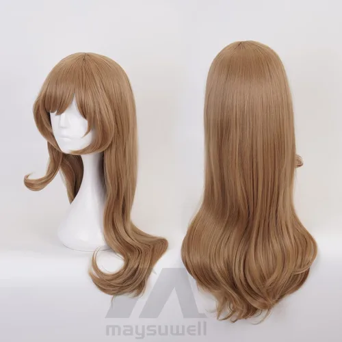 Vista 6 de Peluca de cosplay de anime de cabello largo marrón claro para Comic Con, espectáculo de cosplay, Halloween