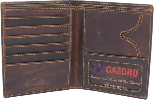 Vista 9 de MARSHAL Cartera grande de cuero genuino para hombre con tarjeta de crédito Negro