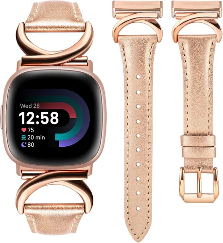 Vista 11 de Correas de cuero compatibles con Fitbit Versa 4/Versa 3/Fitbit Sense 2/Sense Band para mujer, correa de cuero delgada y elegante de diseño de alta