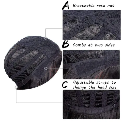 Vista 6 de Peluca marrón corta en capas para hombres, peluca sintética resistente al calor Cosplay pelo Café combinado