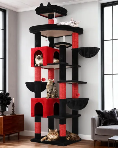 Vista 9 de Globlazer Torre de árbol para gatos extra grande, 82 pulgadas de alto, árbol para gatos de interior, torre grande para gatos grandes y adultos con 8