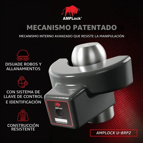 Vista 2 de AMPLock - U-BRP2 Candado de acople de remolque resistente, candado de 2" para RV y botes, accesorios para remolques de viaje, acoplador de bola