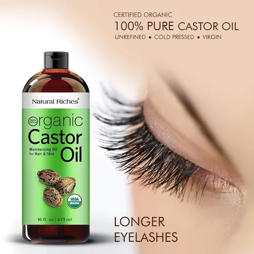 Vista 7 de Natural Riches Aceite de ricino orgánico, prensado en frío, certificado USDA para el crecimiento del cabello, pestañas más gruesas, cejas, hidrata