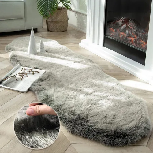 Vista 16 de Ashler HOME DECO Funda de piel sintética de zorro suave para silla, alfombra para dormitorio, suelo, sofá, sala de estar, color negro y blanco, 2 x