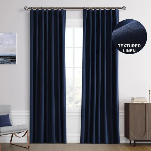 Vista 19 de Joywell - 2 cortinas de lino 100% opacas, con bolsillo para cortinero, trabilla trasera, cinta para ganchos y anillas con clip, con aislamiento