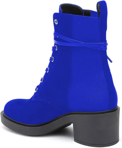 Vista 2 de YDN Botines de combate con cordones y punta redonda para mujer, con tacón bajo, tacón bajo, botas cortas para invierno