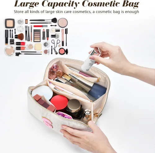 Vista 6 de Bolsa de cosméticos de viaje de gran capacidad, Beige, C Taza