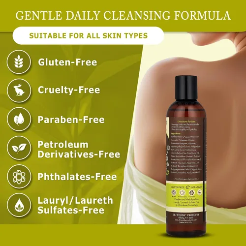 Vista 6 de Dr. Woods Limpiador facial líquido de árbol de té, fabricado con manteca de karité orgánica, aceite de árbol de té natural para hombres y mujeres