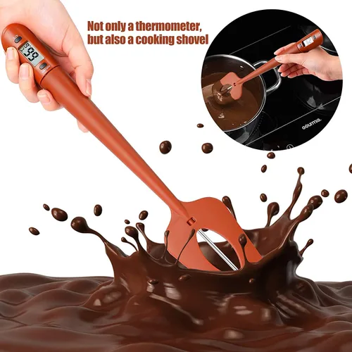 Vista 5 de Efeng Espátula de termómetro de caramelo, termómetro digital de cocina con clip para olla, espátula de silicona con termómetro para carne, lectura