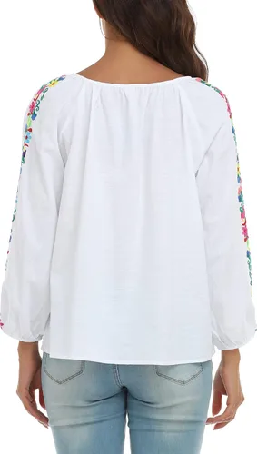 Vista 7 de YZXDORWJ CAMISA bordada mexicana para mujer