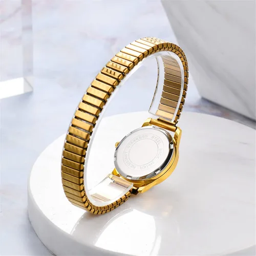 Vista 4 de JewelryWe Reloj analógico Easy Reader para mujer, chapado en oro, plata, banda elástica