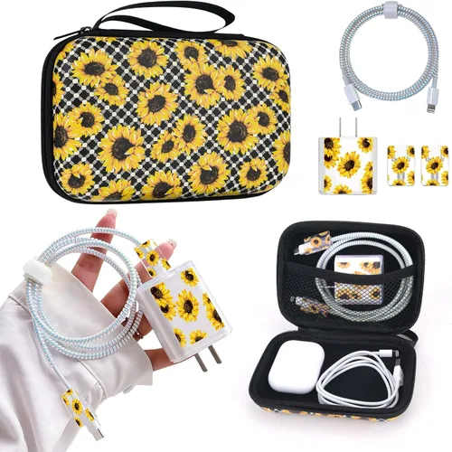 Vista 10 de CameCosy Juego de funda para cargador de teléfono, organizador de cable USB para guardar cables con bolsa de almacenamiento de viaje, suave y lindo