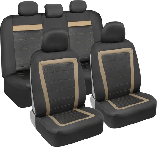 Vista 14 de BDK carXS Monaco - Juego completo de fundas para asiento de auto, fundas de asiento delantero beige de tres tonos con funda de asiento trasero
