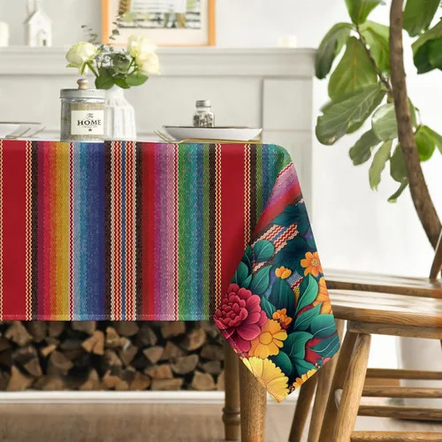 Vista 3 de Horaldaily Mantel rectangular para fiesta de México, 52 x 70 pulgadas, diseño de Cinco Dia De Los Muertos de Halloween, Día de los Muertos, lavable