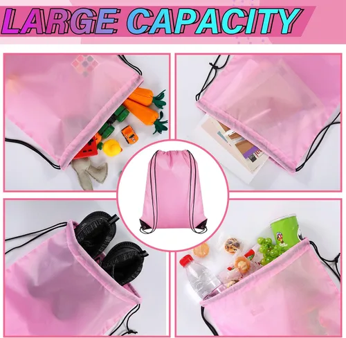 Vista 4 de 100 bolsas de mochila con cordón a granel, bolsas de cuerda para gimnasio, escuela, viajes, regalos de bricolaje, Rosa claro