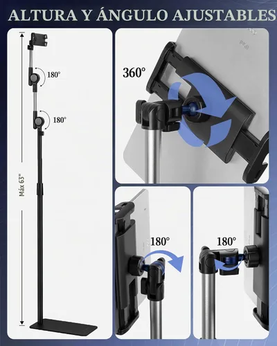 Vista 3 de SHUWEI Soporte de suelo para tableta, altura ajustable de 63 pulgadas, se