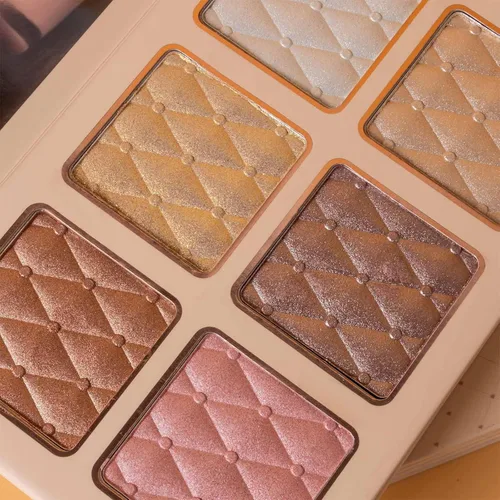 Vista 6 de Paleta de maquillaje, sombra de ojos, resaltador, rubor y contorno, juego de paleta de maquillaje plegable estilo libro de 4 capas, brillo metálico
