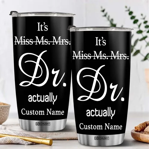 Vista 3 de BECHUSKY Regalo de graduación de doctorado personalizado, taza de doctorado con nombre personalizado, vaso de doctorado para hombres y mujeres