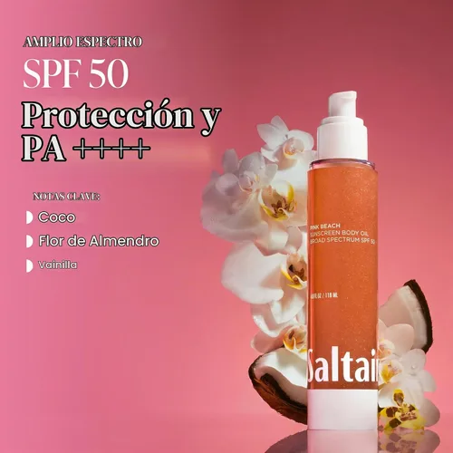 Vista 2 de Saltair Aceite Corporal SPF - Protector solar de amplio espectro SPF 50 PA++++. Aceite seco ligero con protección solar y extractos hidratantes