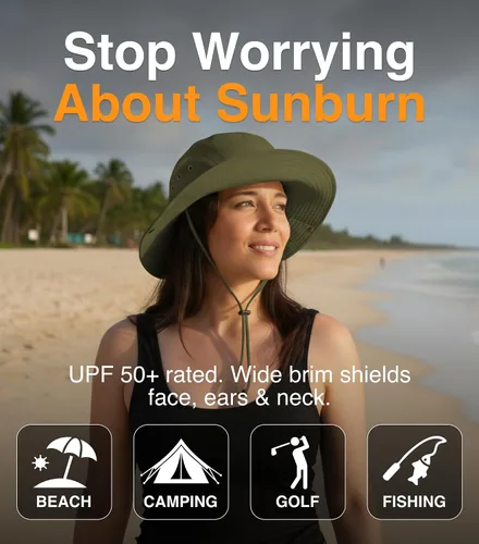 Vista 7 de GearTOP Wide Brim Sun Hat for Men & Women, UPF 50+ Fishing Hat with Detachable Neck Flap & Face Cover Gardening Boonie Sunhat
