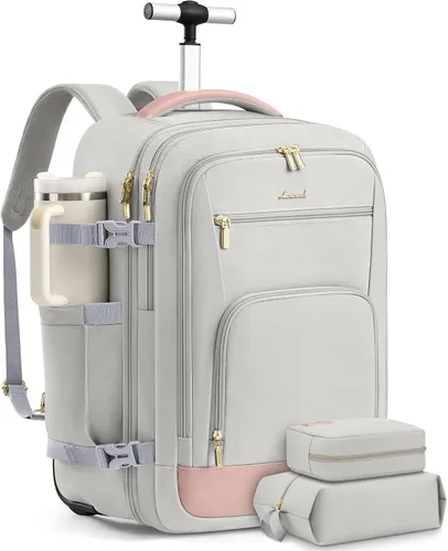 Vista 38 de LOVEVOOK Mochila de viaje para mujer y hombre, Beige, Mochilas de viaje