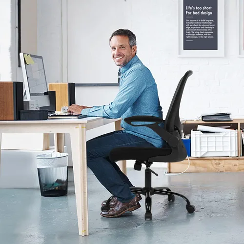 Vista 2 de Silla de oficina en casa, silla de escritorio ergonómica con soporte lumbar ajustable y reposabrazos abatibles, silla de computadora de malla