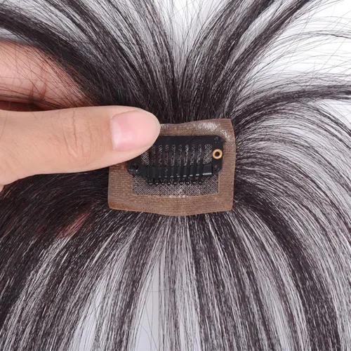 Vista 4 de Flequillo con clip en flequillo, flequillo 3D, clip de cabello realista, extensiones de cabello humano para mujer, extensiones de cabello para uso