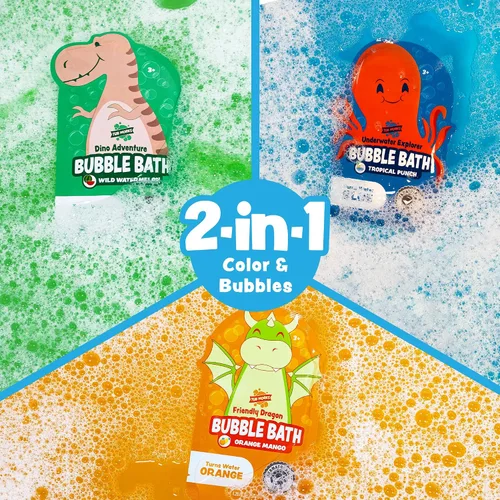 Vista 3 de Tub Works® Magical Kids Baño de Burbujas, paquete variado de 12 unidades, crea agua colorida y toneladas de burbujas de baño, no tóxico, baño