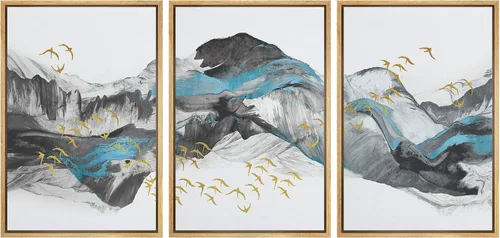 Vista 34 de NWT Lienzo enmarcado para pared, juego de arte en acuarela pastel, bosque de montaña oscura, naturaleza silvestre, ilustraciones de arte moderno