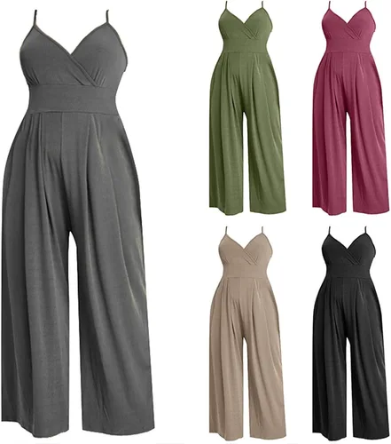 Vista 4 de HJYUZP Sweat Pants for Womens Women's Wide Leg Pants Solid Color V Neck Sexy Straight Leg Camisole Pants for Women Trendy