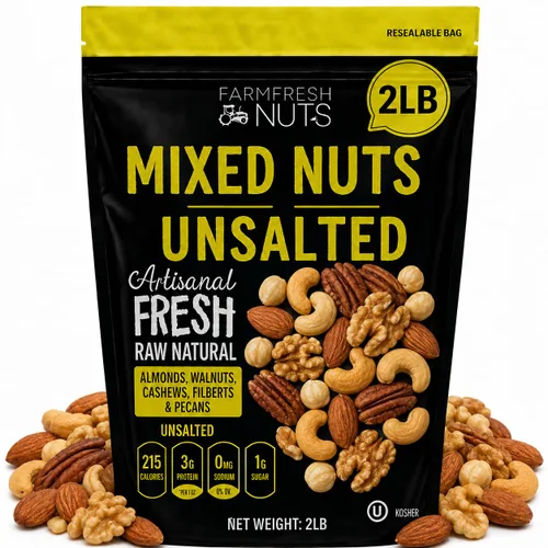 Vista 4 de Nueces mixtas de lujo crudas naturales sin sal (sin cáscara) – Compara con almendras orgánicas, nueces, anacardos, avellanas y nueces de Farm Fresh