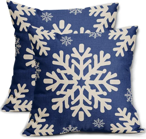 Vista 18 de Fundas de almohada decorativas de Navidad negras 40x40 cm con copos de nieve blancos de Navidad, juego de 2, temática rústica de invierno